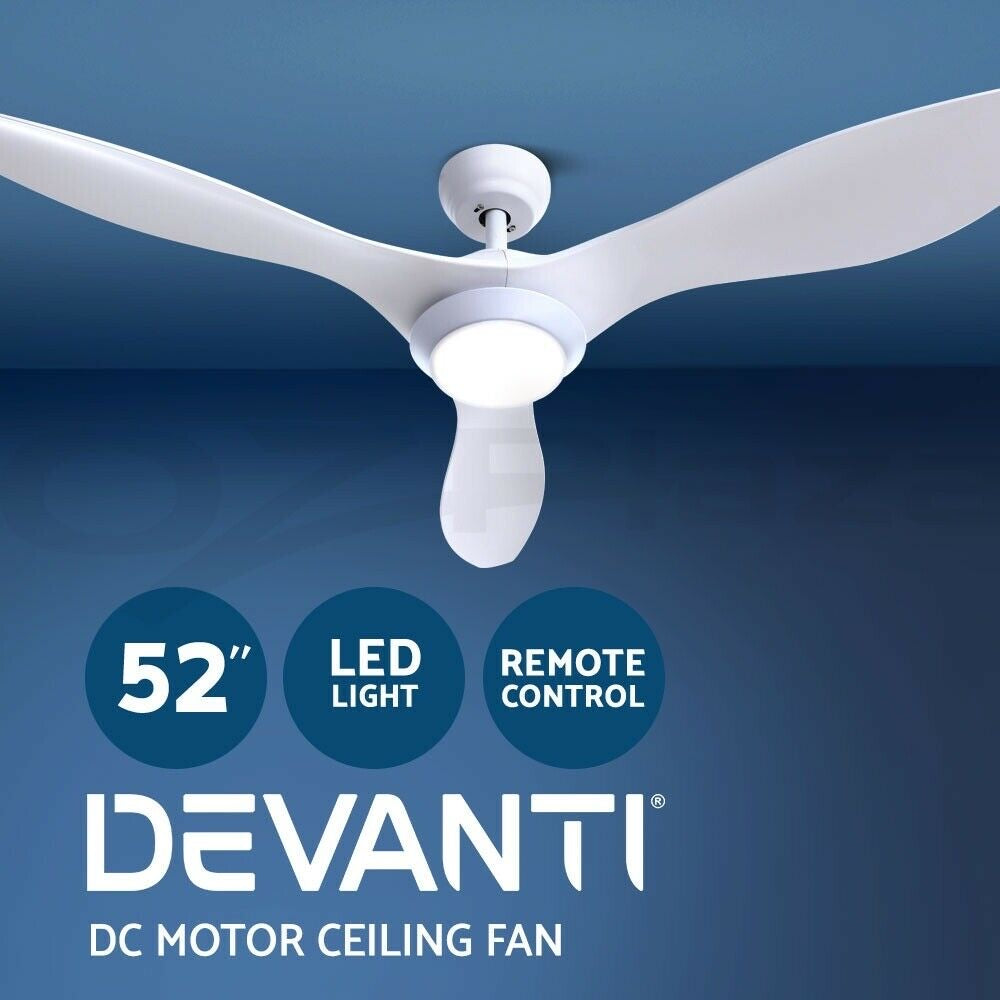 Devanti 52'' Ceiling Fan DC Motor w/Light w/Remote - White