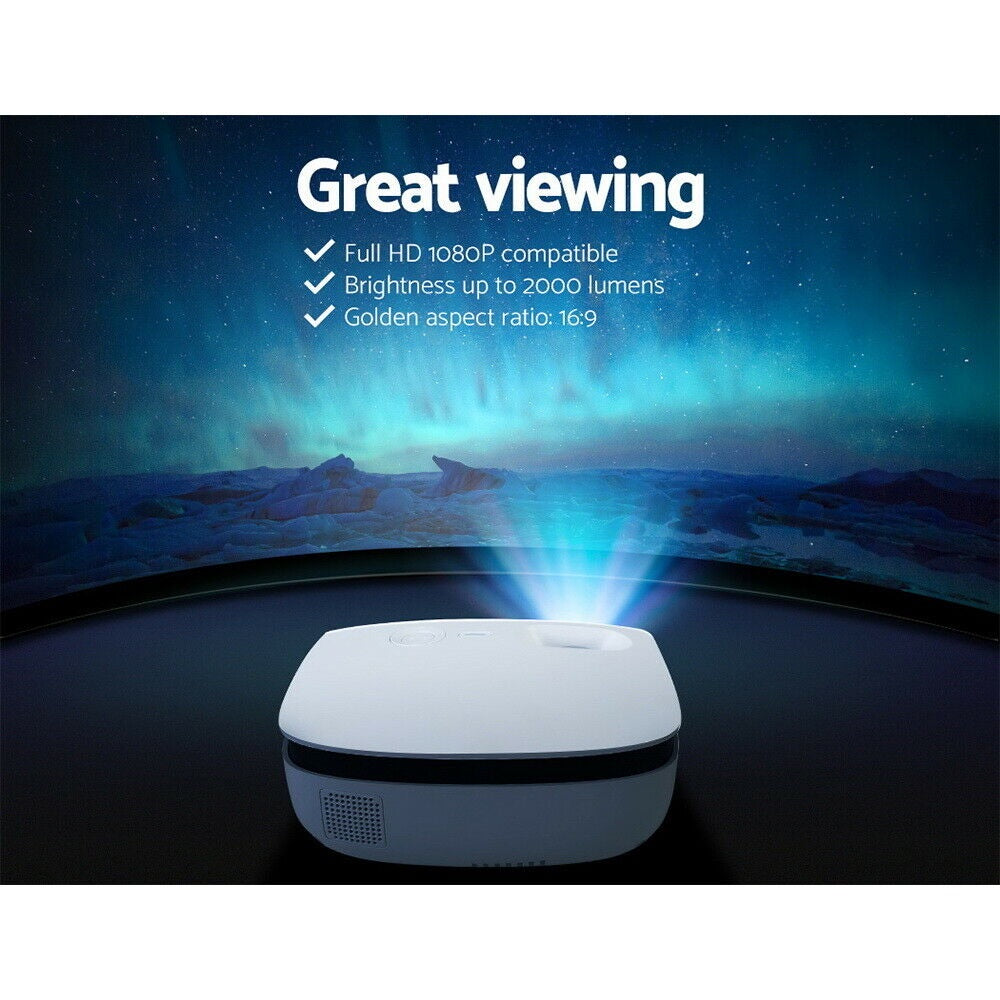 Devanti Portable Mini Video Projector 1080P Wifi Home Theater HDMI White