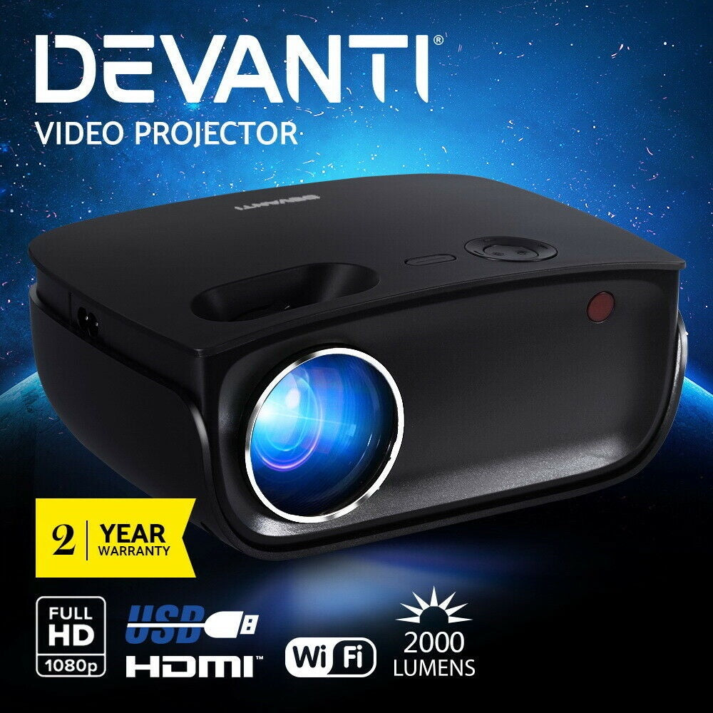 Devanti Portable Mini Video Projector Wifi 1080P Home Theater HDMI Black