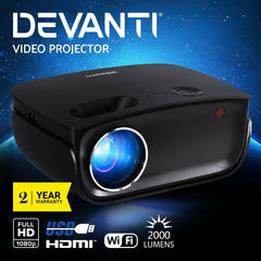 Devanti Portable Mini Video Projector Wifi 1080P Home Theater HDMI Black