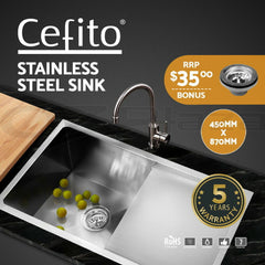 Cefito Kitchen Sink 87X45CM Stainless Steel Basin Single Bowl Laundry Silver