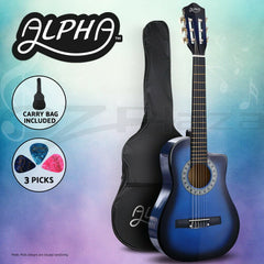 Alpha 34 Inch Classical Guitar Wooden Body Nylon String Beginner Kids Gift Blue