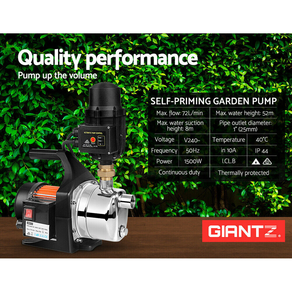 Giantz Garden Water Pump High Pressure Controller 1500W Pump Tank Irrigation