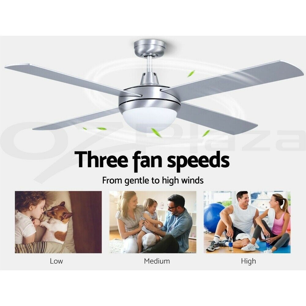 Devanti 52'' Ceiling Fan AC Motor w/Light w/Remote - Silver