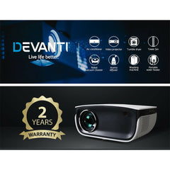 Devanti Portable Mini Video Projector 1080P Wifi Home Theater HDMI White