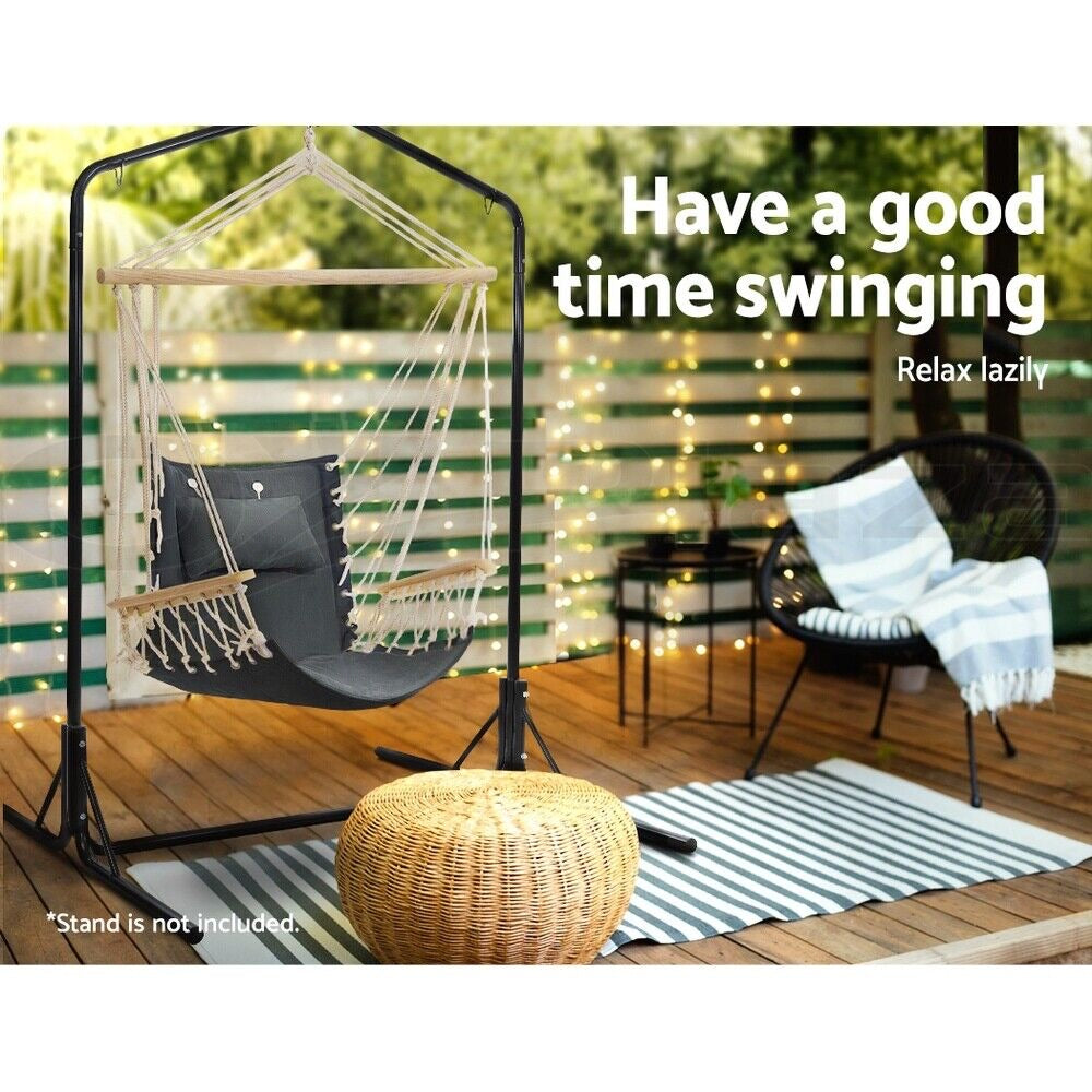 Gardeon Hammock Chair Hanging with Armrest Camping Hammocks Grey