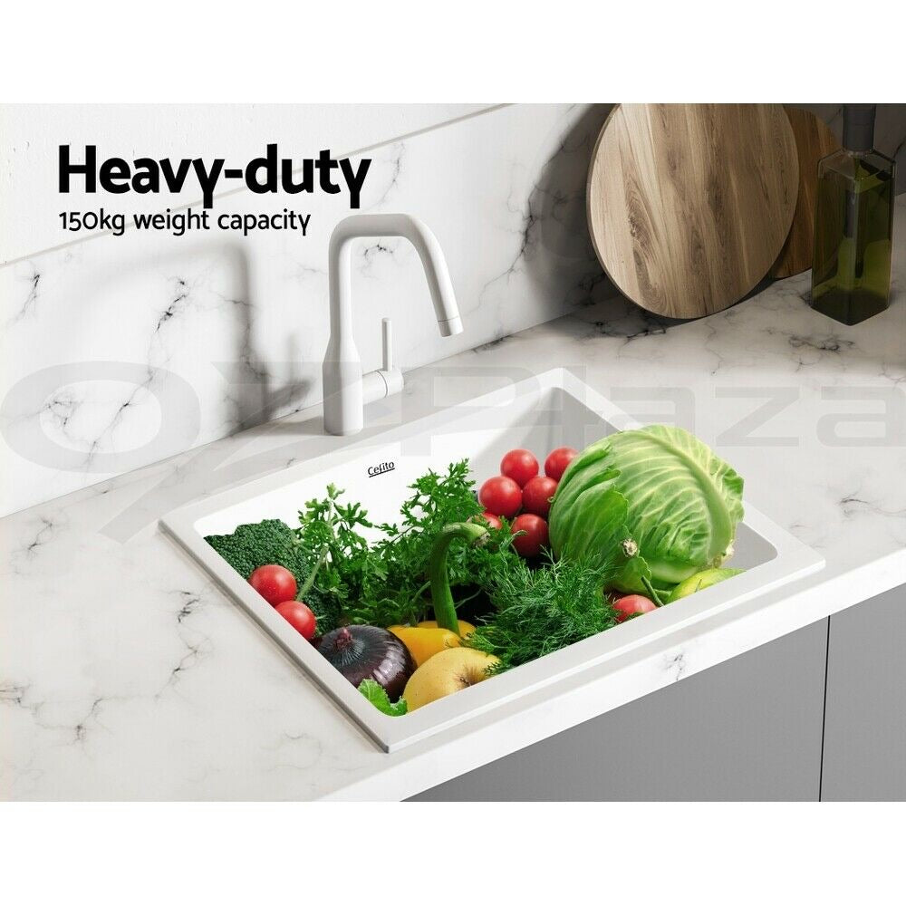 Cefito Stone Kitchen Sink 460X410MM Granite Under/Topmount Basin Bowl Laundry White