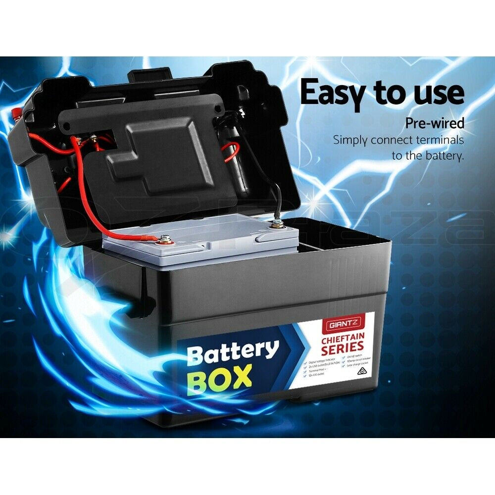 Giantz AGM Battery Box 12v Large Deep Cycle Box Portable Solar Caravan Camping