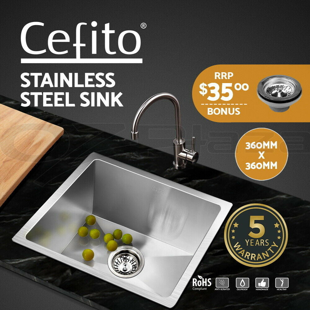 Cefito Kitchen Sink 36X36CM Stainless Steel Nano Basin Single Bowl Silver