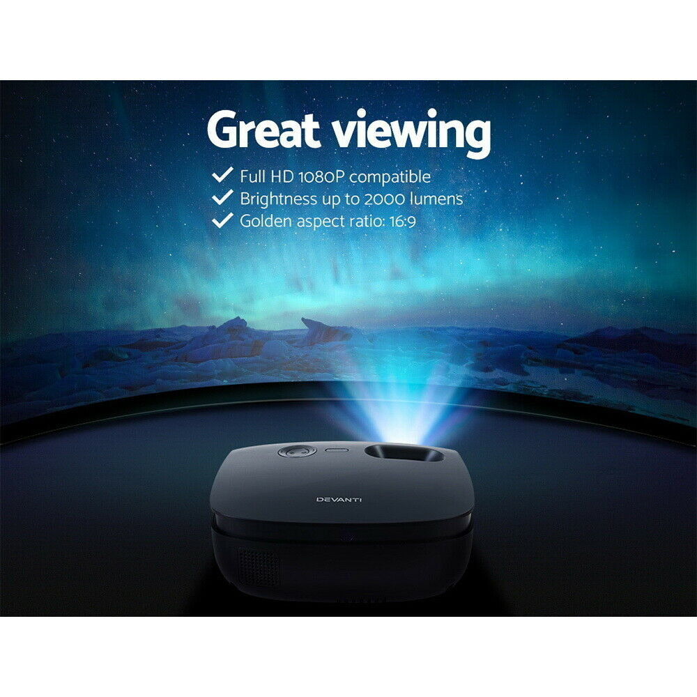 Devanti Portable Mini Video Projector Wifi 1080P Home Theater HDMI Black