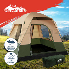 Weisshorn Family Camping Tent 4 Person Hiking Beach Tents Canvas Ripstop Green