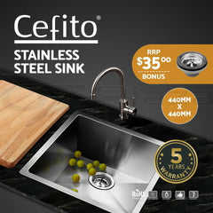 Cefito Kitchen Sink 44X44CM Stainless Steel Basin Single Bowl Laundry Silver