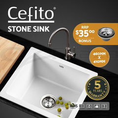 Cefito Stone Kitchen Sink 460X410MM Granite Under/Topmount Basin Bowl Laundry White