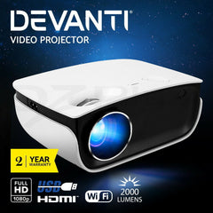 Devanti Portable Mini Video Projector 1080P Wifi Home Theater HDMI White