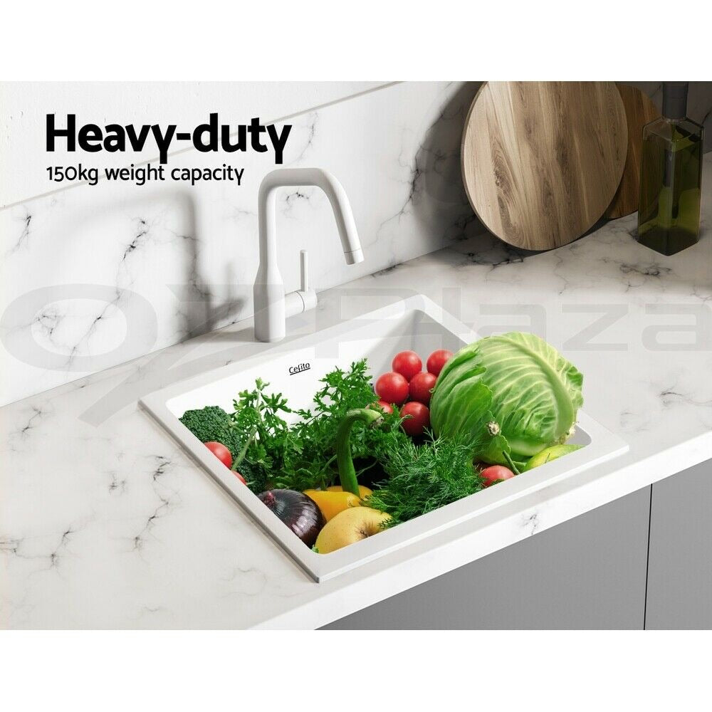 Cefito Stone Kitchen Sink 450X450MM Granite Under/Topmount Basin Bowl Laundry White