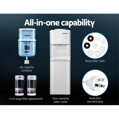 Devanti Water Cooler Dispenser Stand 22L Bottle White w/2 Filter