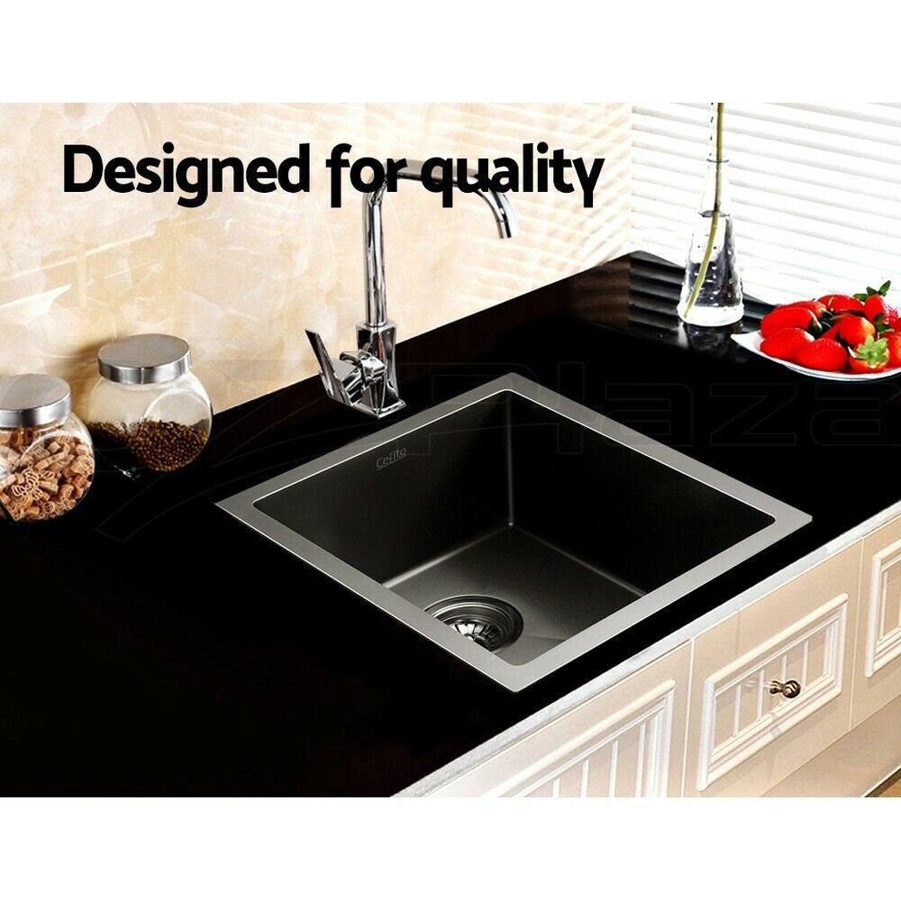 Cefito Kitchen Sink 51X45CM Stainless Steel Basin Single Bowl Laundry Black