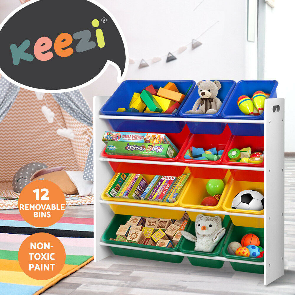 Keezi Kids Toy Box 12 Bins Bookshelf Organiser Children Storage Rack