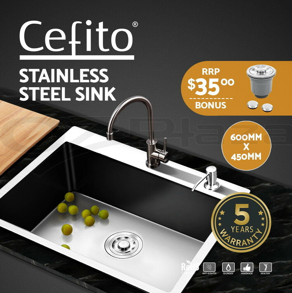 Cefito 60cm x 45cm Stainless Steel Kitchen Sink Flush/Drop-in Mount Silver