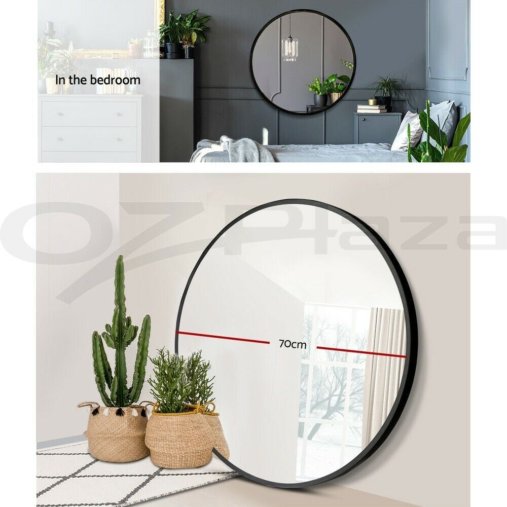 Embellir Wooden Round Wall Mirror Makeup Mirror Bathroom Vanity Decor 70cm Black