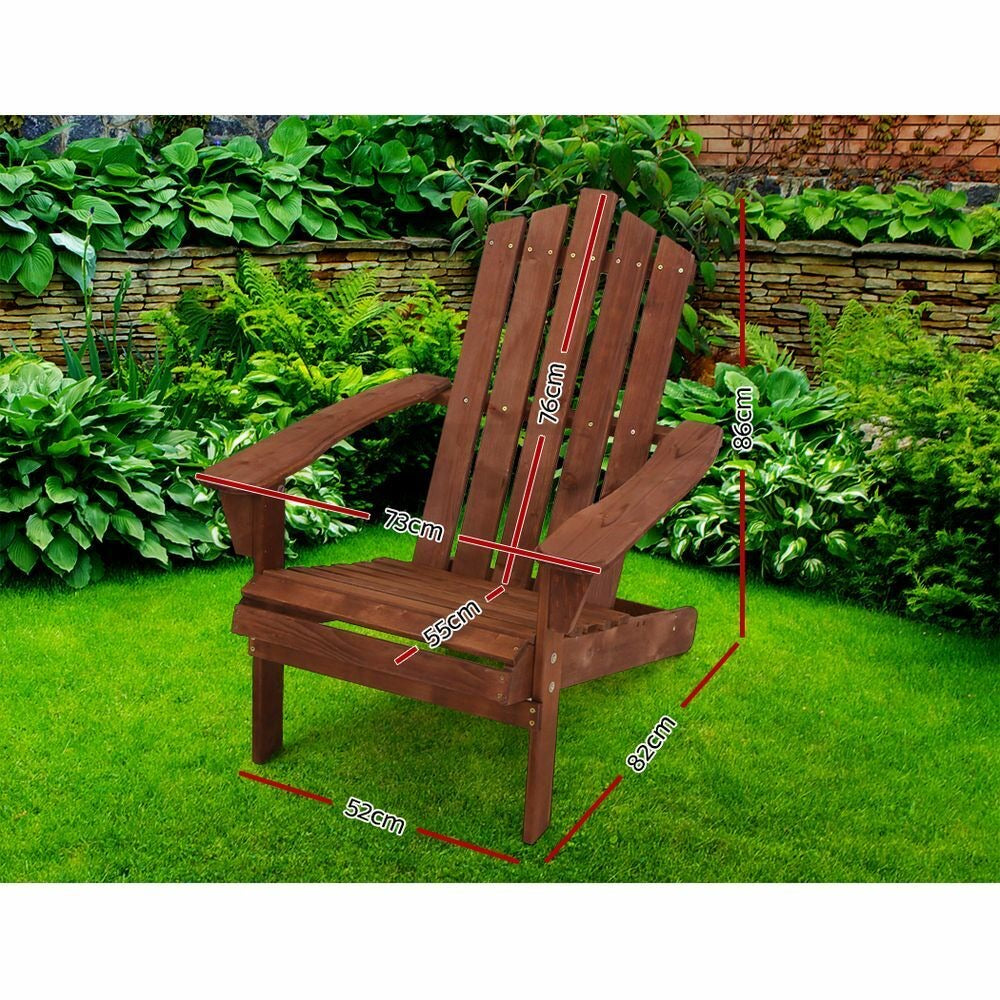 Gardeon Adirondack Outdoor Chairs Wooden Foldable Beach Chair Patio Furniture Brown