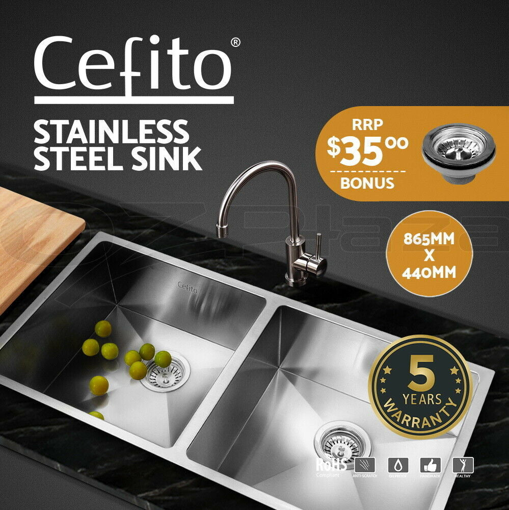 Cefito Kitchen Sink 86X44CM Stainless Steel Basin Double Bowl Laundry Silver