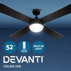 Devanti 52'' Ceiling Fan AC Motor w/Light w/Remote - Black