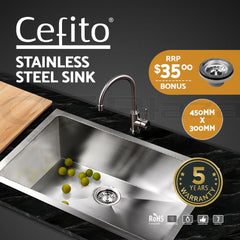 Cefito Kitchen Sink 45X30CM Stainless Steel Basin Single Bowl Laundry Silver