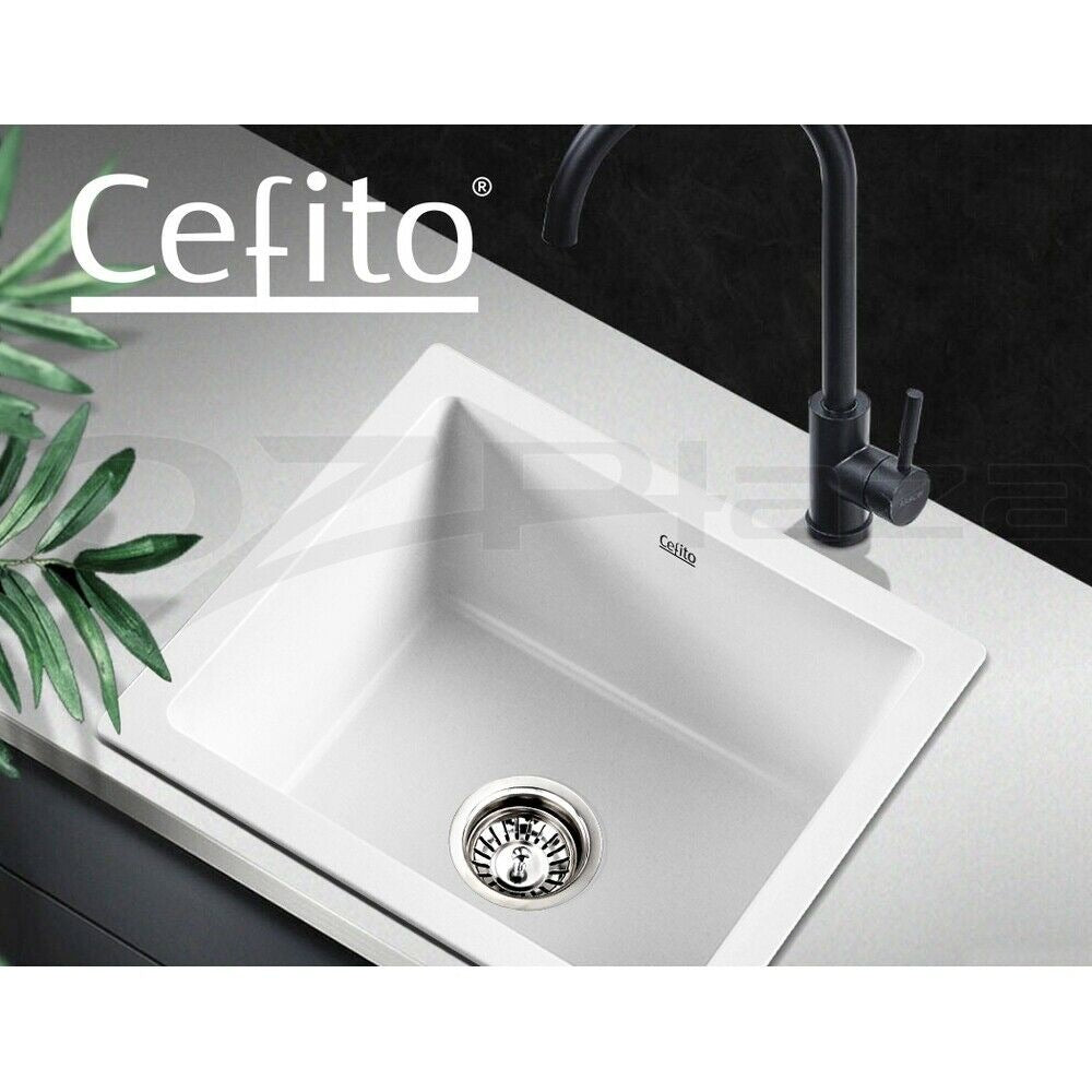 Cefito Stone Kitchen Sink 460X410MM Granite Under/Topmount Basin Bowl Laundry White