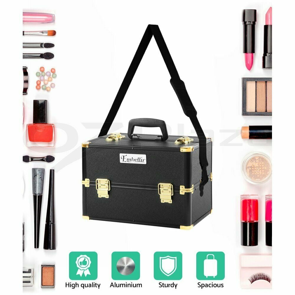 Embellir Portable Cosmetic Beauty Makeup Case - Black & Gold