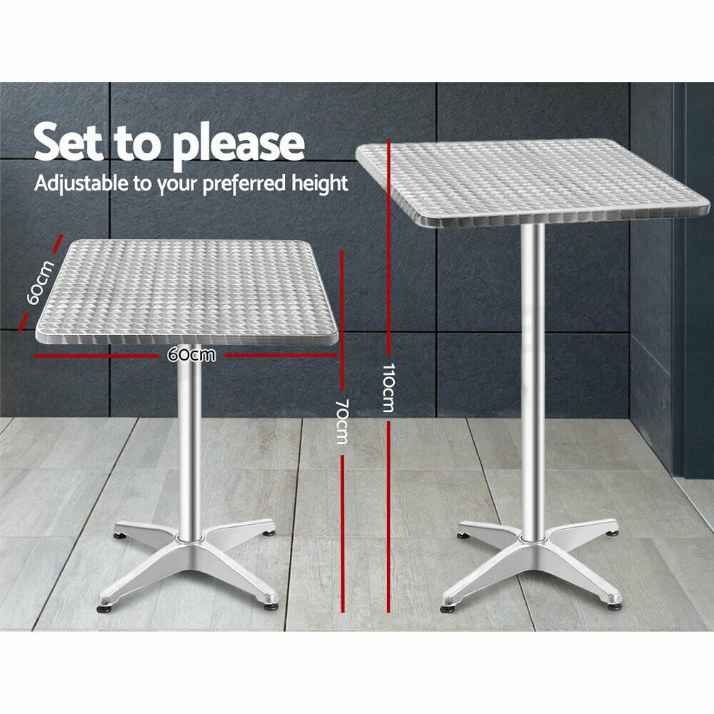 Gardeon Outdoor Bar Table Adjustable Aluminium Square 70/110cm