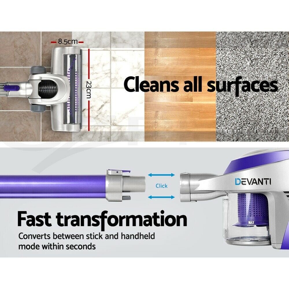 Devanti Handheld Vacuum Cleaner Bagless Cordless 150W Purple