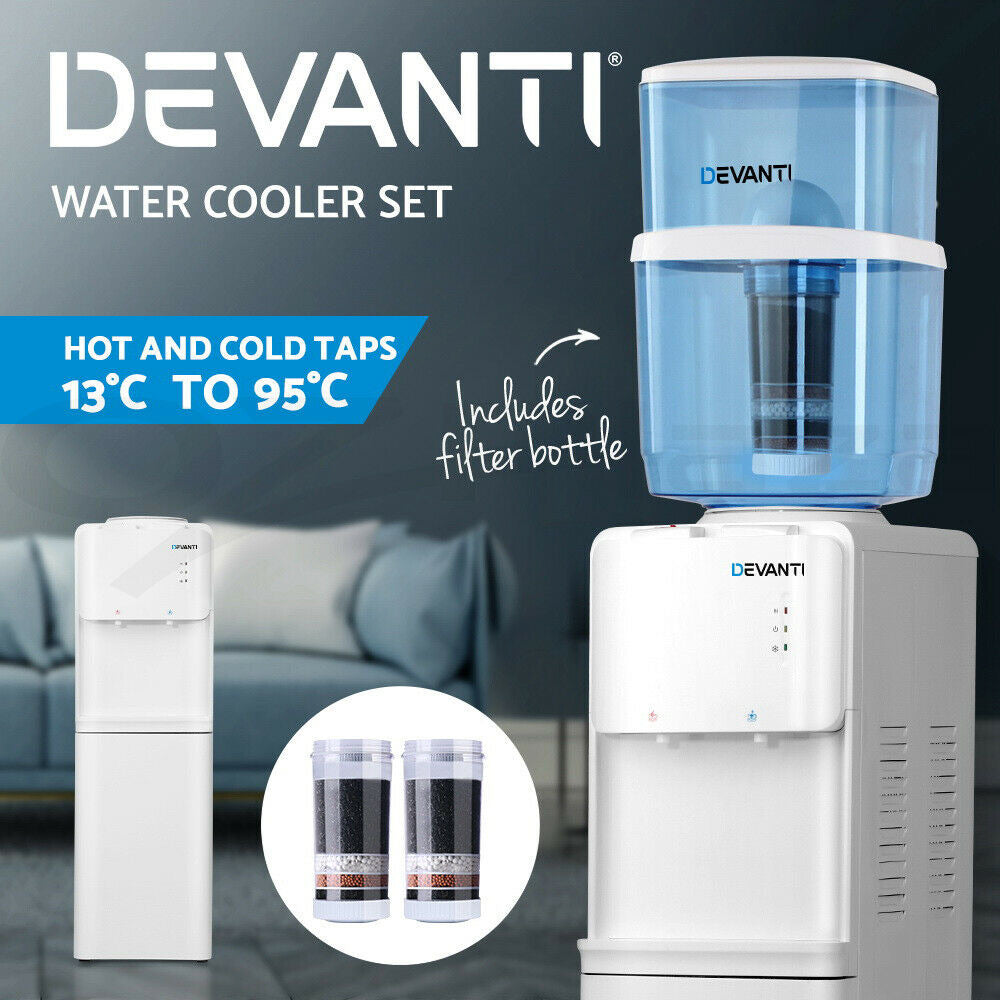 Devanti Water Cooler Dispenser Stand 22L Bottle White w/2 Filter