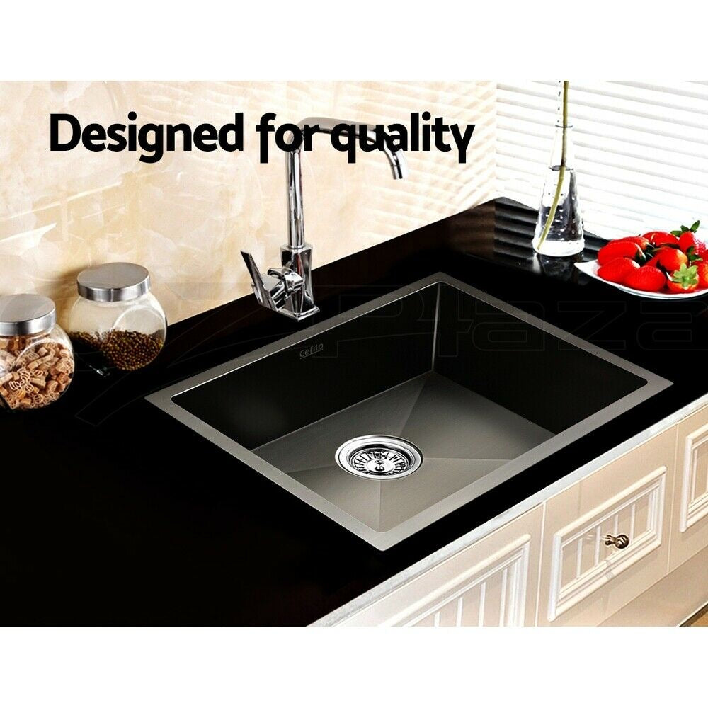 Cefito Kitchen Sink 60X45CM Stainless Steel Basin Single Bowl Laundry Black