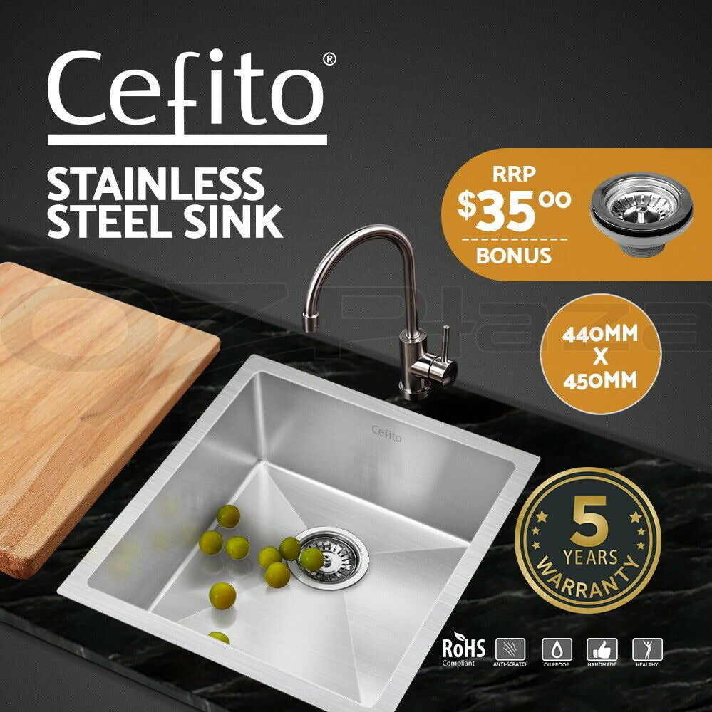 Cefito Handmade Kitchen Sink Stainless steel Sink 44cm x 45cm