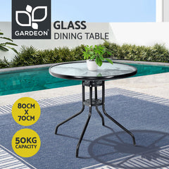 Gardeon Outdoor Bar Table Glass Cafe Table Steel Side Parasol Hole