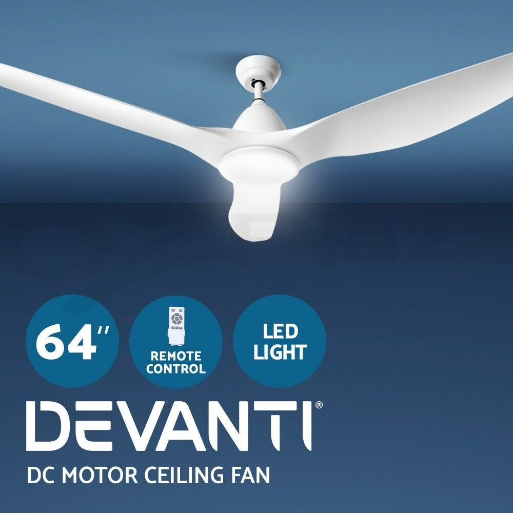 Devanti 64'' Ceiling Fan DC Motor w/Light w/Remote - White