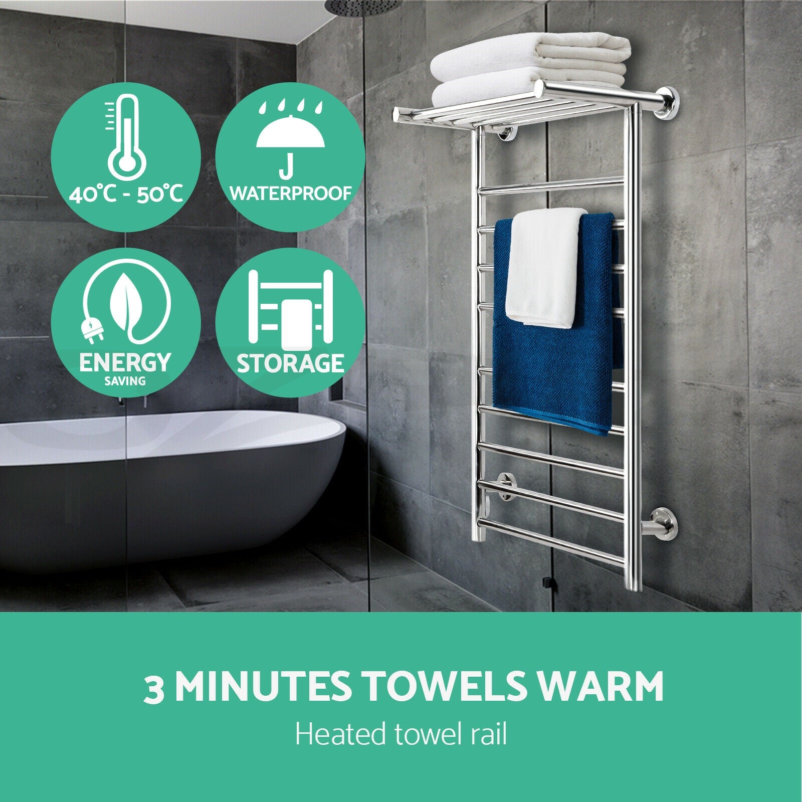 Devanti Electric Heated Towel Rail Rack 14 Bars Wall Mounted Clothes Dry Warmer