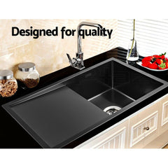 Cefito Kitchen Sink 75X45CM Stainless Steel Basin Single Bowl Laundry Black