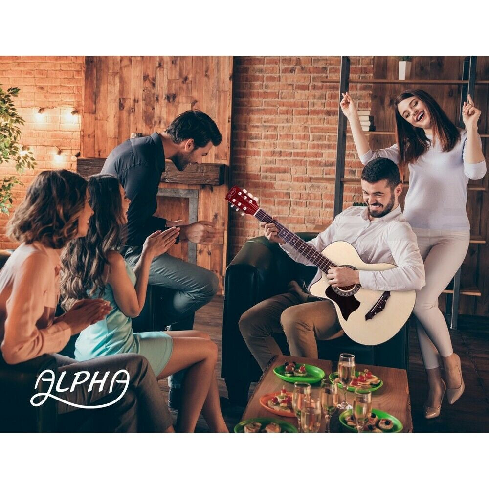 Alpha 38 Inch Acoustic Guitar Wooden Body Steel String Full Size Left Handed