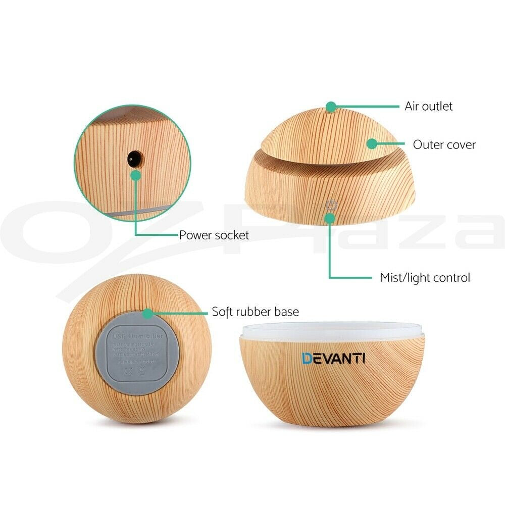 Devanti Aroma Diffuser Aromatherapy Light Wood 130ml