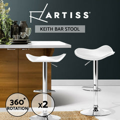 Artiss 2x Kitchen Bar Stools Swivel Bar Stool Leather Gas Lift Chair White