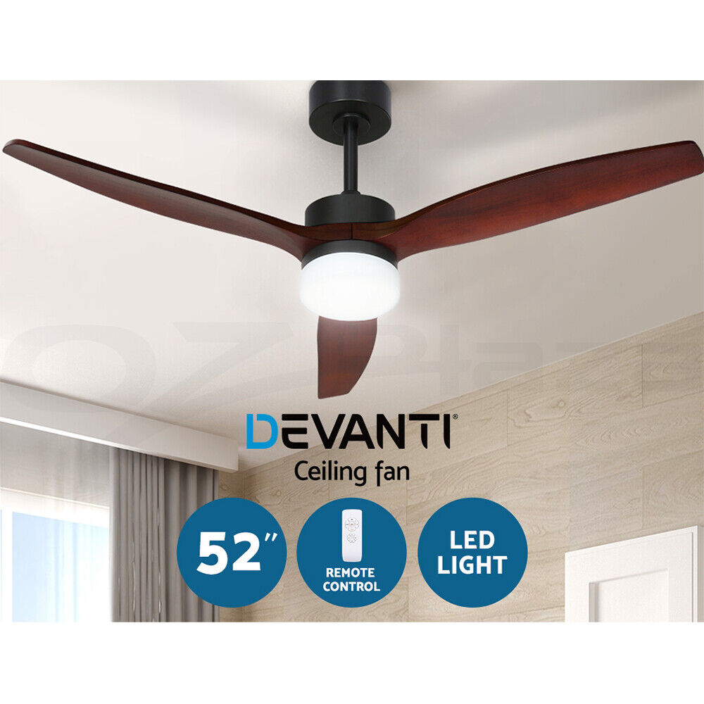 Devanti 52'' Ceiling Fan AC Motor 3 Blades w/Light - Dark Wood