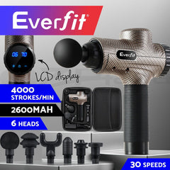 Everfit Massage Gun 6 Heads Massager Electric LCD Vibration Relief Percussion