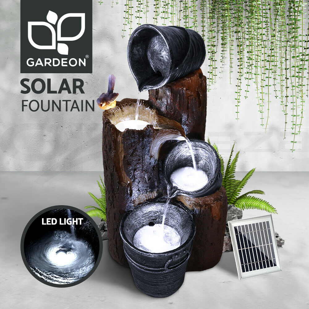 Gardeon Solar Water Feature with LED Lights 3-Tier Buckets 76cm