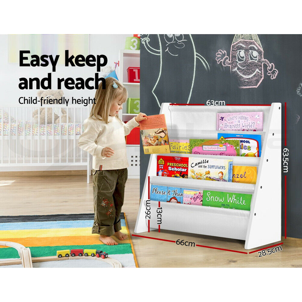 Keezi 4 Tiers Kids Bookshelf Magazine Shelf Children Bookcase Rack Organiser