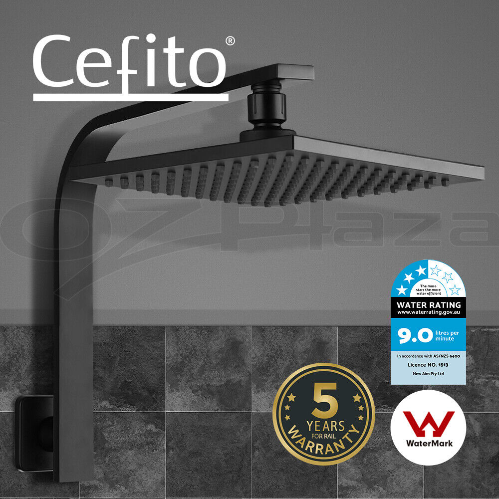 Cefito 8'' Rain Shower Head Wall Arm Square High Pressure Black