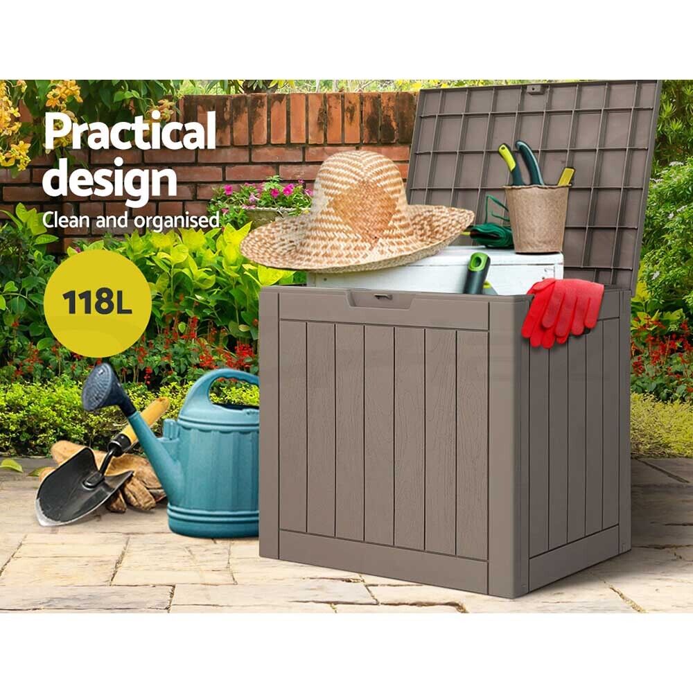 Gardeon Outdoor Storage Box 118L Container Lockable Indoor Garden Toy Tool Shed