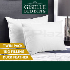 Giselle Bedding Duck Feather Down Pillow Twin Pack