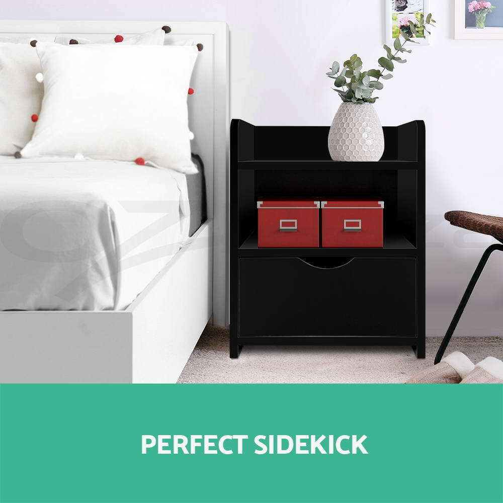 Artiss Bedside Tables Drawers Side Table Bedroom Furniture Nightstand Black Unit